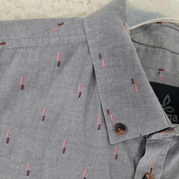 Prana Organic Cotton Shirt Mens L Gray Button Down Short Sleeves Standard Fit - Picture 9 of 11